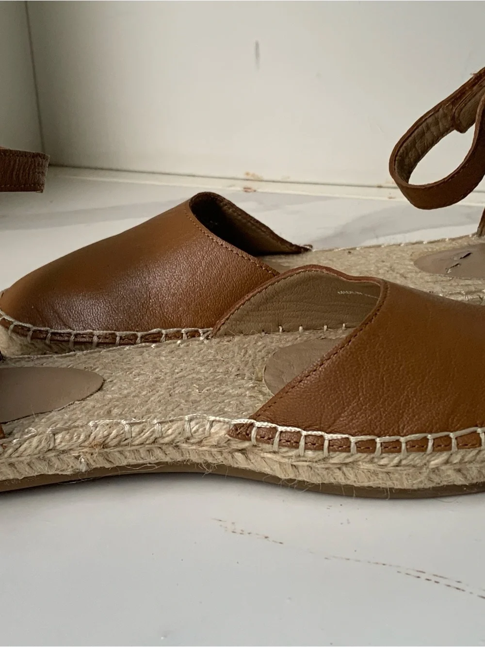 Eileen Fisher Brown Leather Espadrille Ankle-Strap Sandals